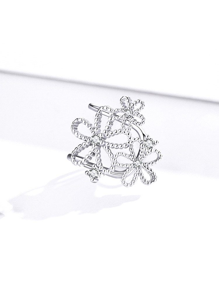 Phụ Kiện Trang Sức Bamoer SCE921 Bạc 925 Hình Bông Hoa Đính Đá Hình Giọt Nước Lấp Lánh Kiểu Retro