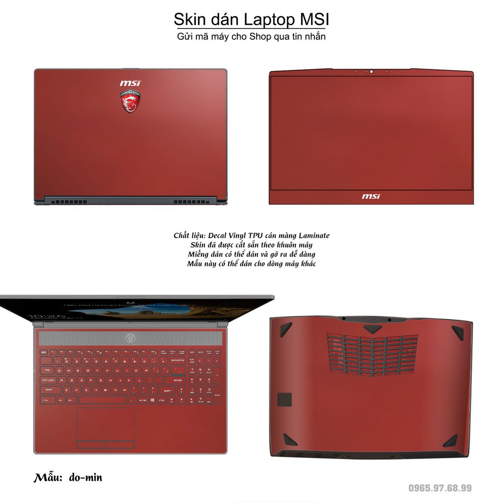 Skin dán Laptop MSI in màu đỏ mịn (inbox mã máy cho Shop)