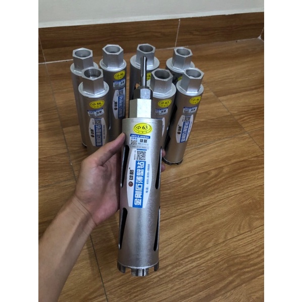 Mũi Khoan Rút Lõi Khô Phi 56, 63 dài 250mm  chuyên dùng cho thợ điều hòa, mũi rút lõi