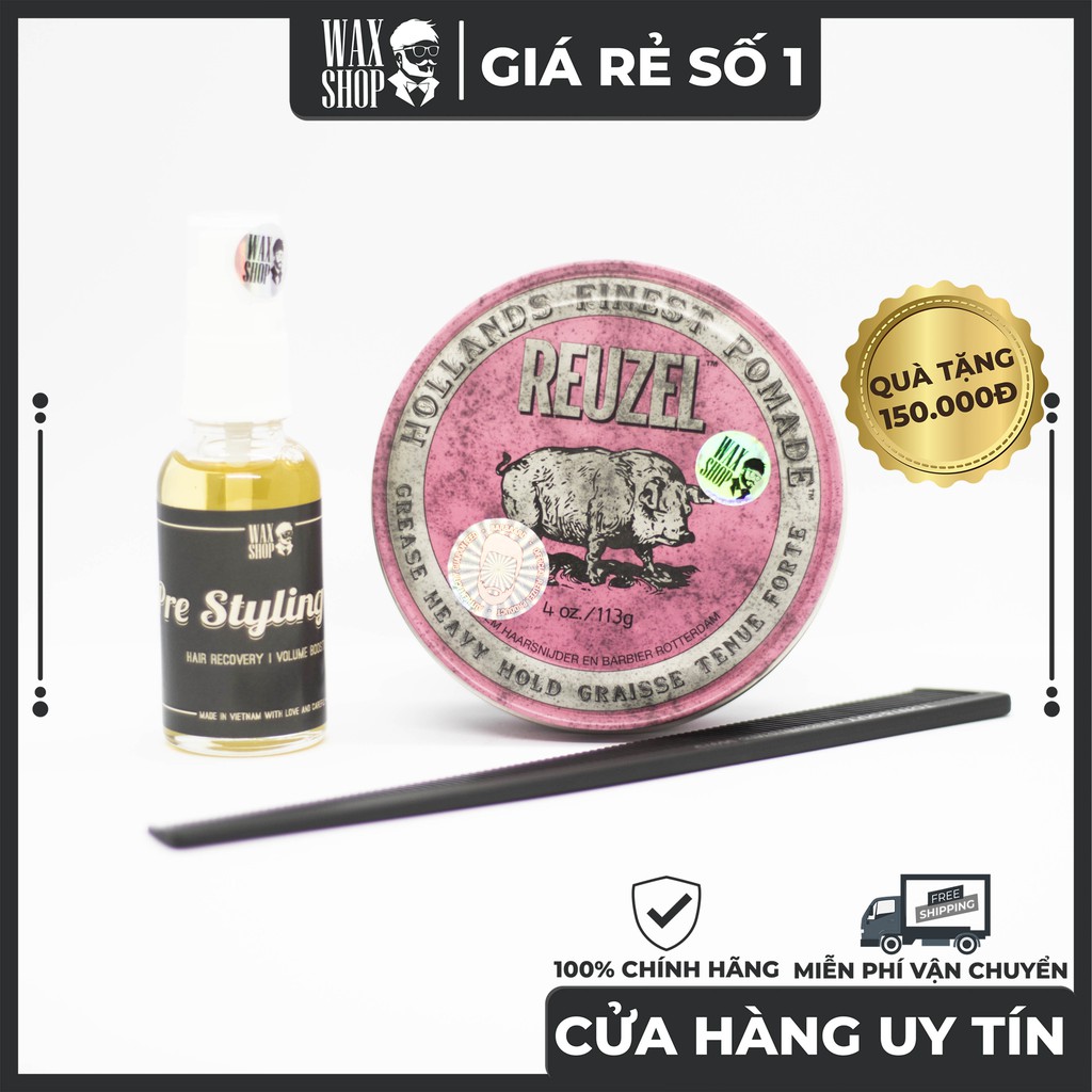 Sáp Vuốt Tóc Reuzel Pink Heavy Hold Grease 35gr | 113gr ⚡[Chính Hãng] ⚡Siêu Thơm. Tặng Kèm Pre-Styling Oil và Lược Toni.