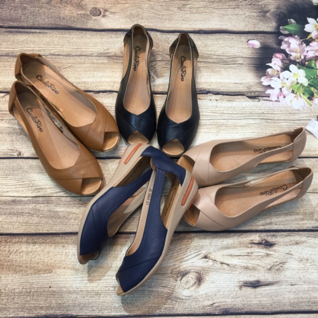 Giầy Khoét eo Hở Mũi Da Thật 3f