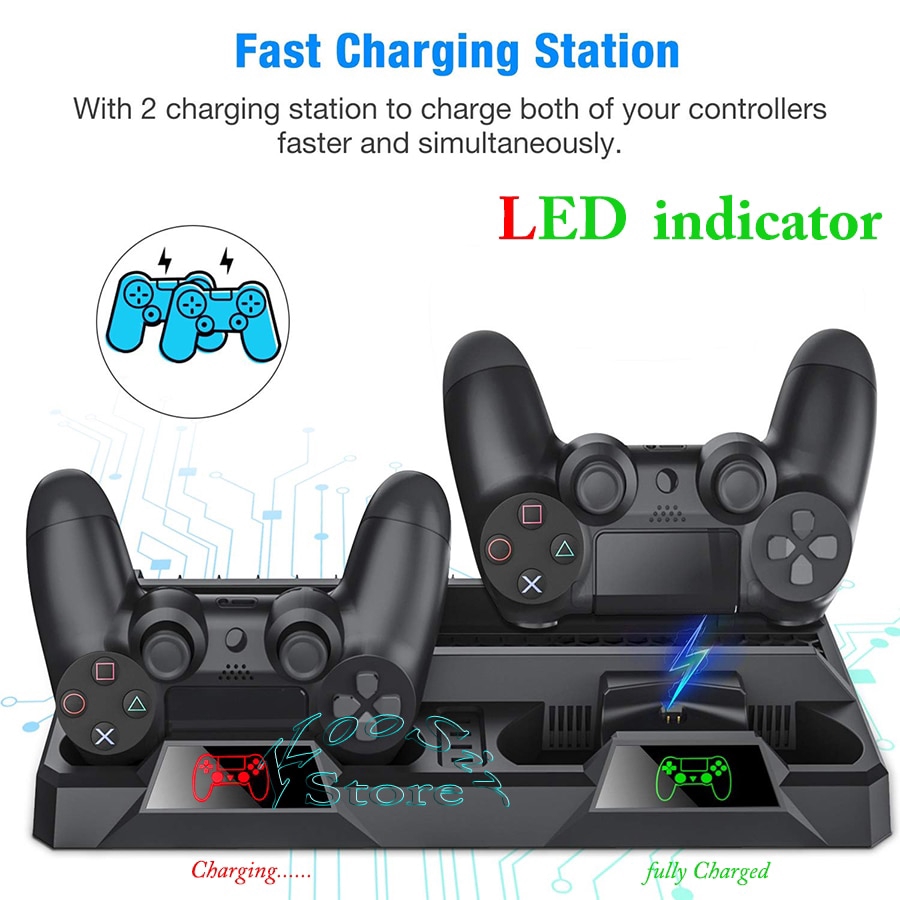 SONY Đế Sạc Đứng 16 Tay Cầm Điều Khiển Chơi Game PS4/PS4 Pro/PS4 2 Quạt Tản Nhiệt