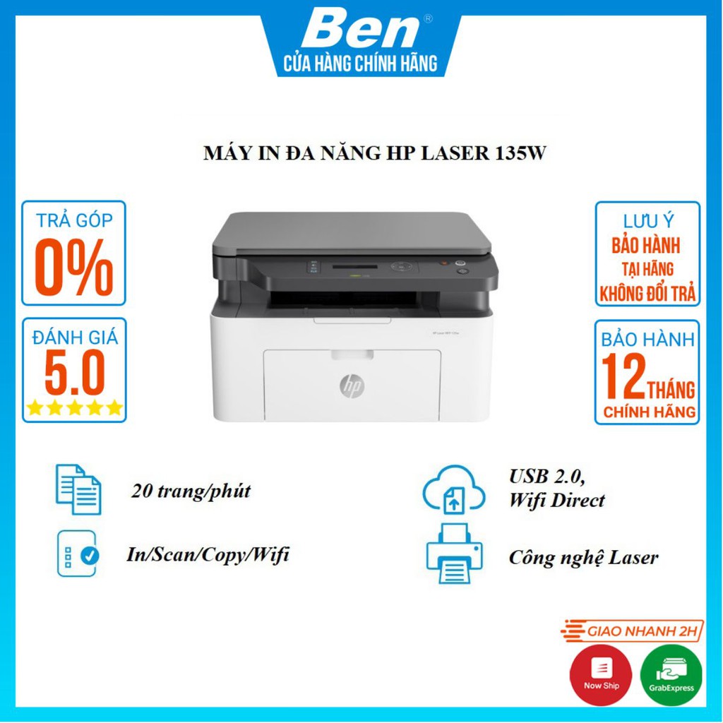 Máy in đa chức năng HP LaserJet MFP 135w Printer, 1Y WTY_4ZB83A