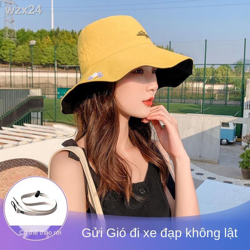 phiên bản Hàn Quốc mũ chống nắng hai mặt nữ hoang dã mới, ngư dân hoa cúc nhỏ, to che xuân hè Nhật