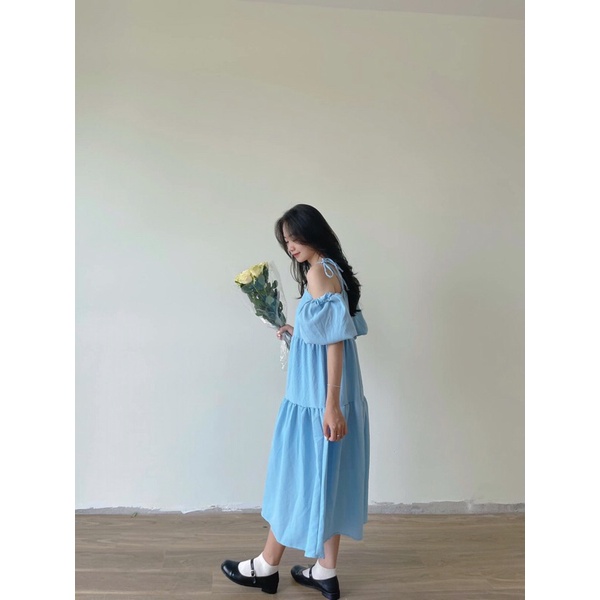 Váy babydoll đũi xốp mặc 3 kiểu - Đầm babydoll tay dời mặc 3 kiểu Pea Store