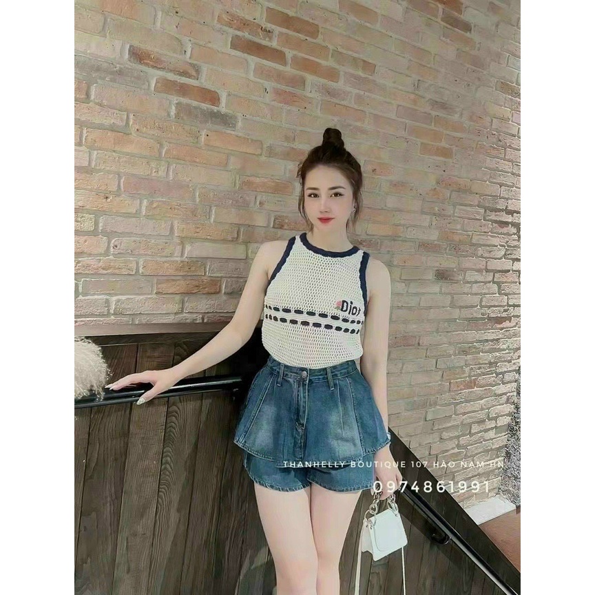 Áo len lưới ba lỗ thêu viền D.O
