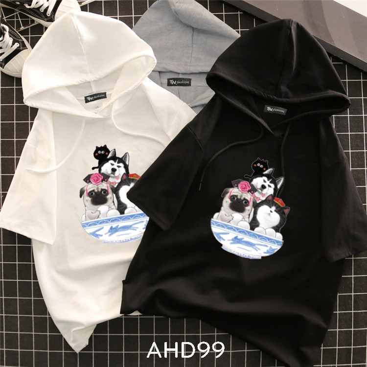 ⚡️ FreeShip 50k ⚡️ AHD99 Áo thun teen nam nữ HOODIE TAY LỠ CÓ NÓN hình mèo hoàng thượng và đồng bọn