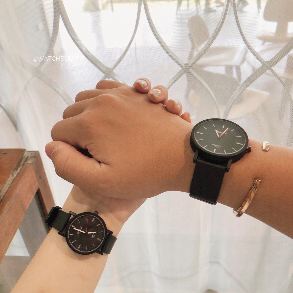 Đồng hồ cặp nam nữ dây cao su RENOS KIM full black đồng hồ đôi thể thao cá tính Watchesbytif size 26mm & size 38mm - Hàn