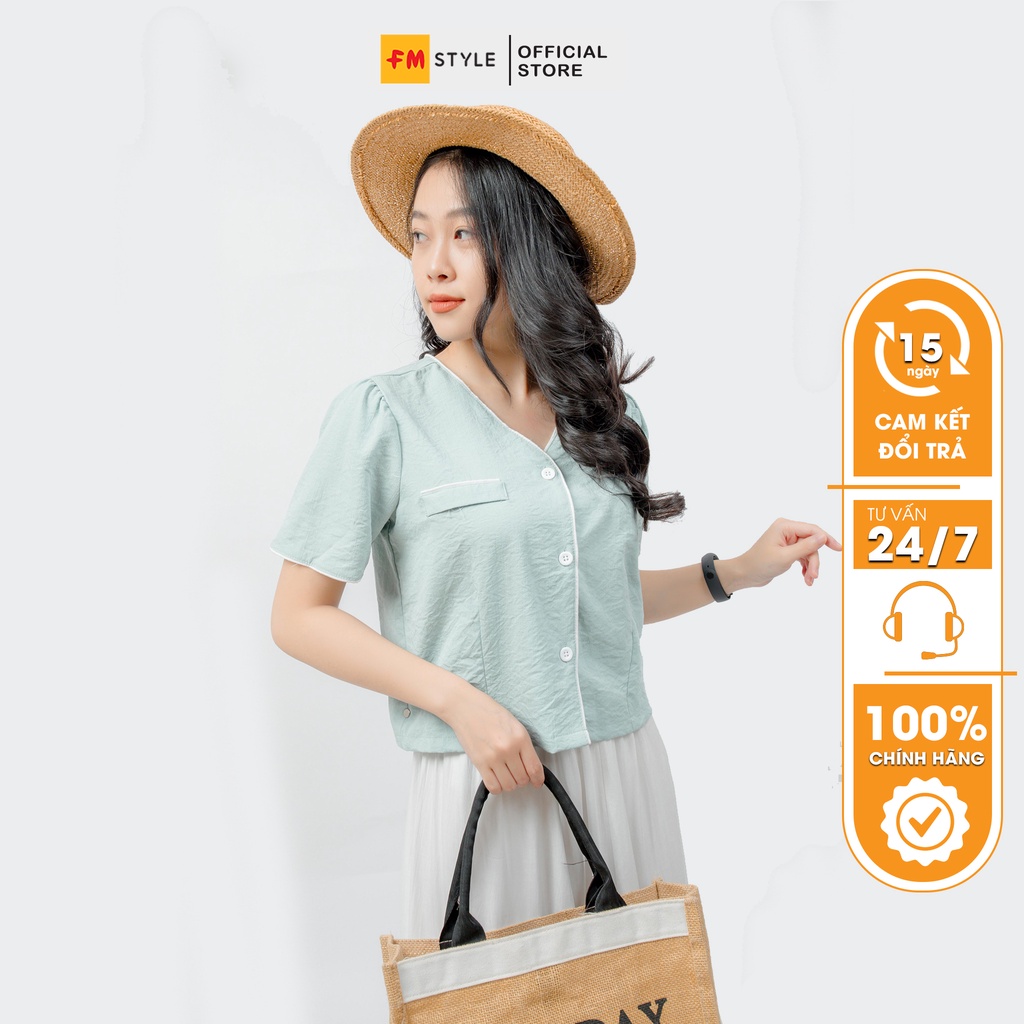 Áo kiểu nữ đẹp FM Style tay ngắn cổ trái tim phong cách ulzzang Hàn Quốc chất mềm mịn mát xuất xịn 210704017