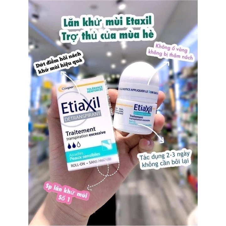 Lăn khử mùi etiaxil Pháp 15ml ngăn viêm cánh ướt nách mùi cơ thể sạch và trắng nách