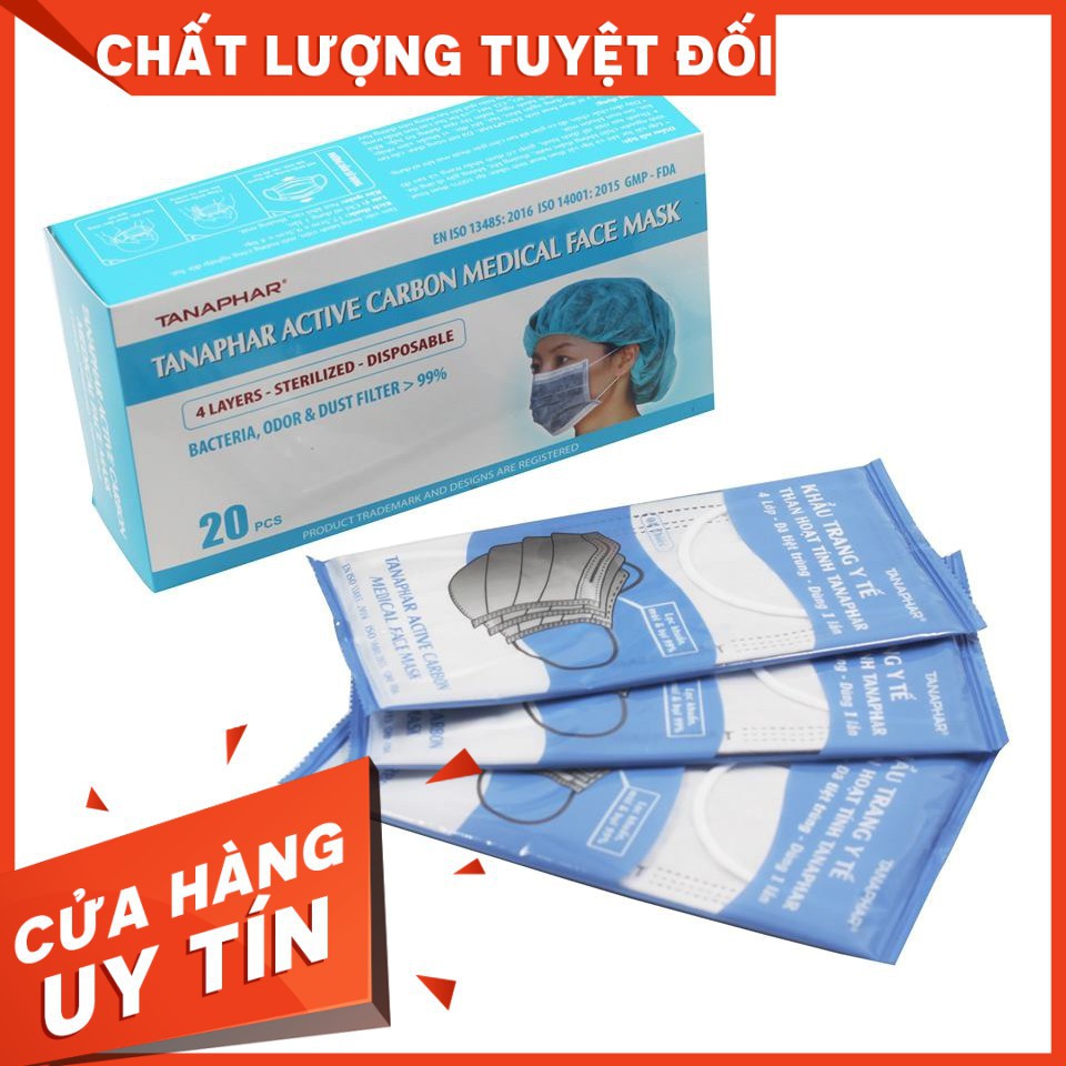 Khẩu trang y tế than hoạt tính tanaphar, khấng khuẩn, ngăn ngừa khói bụi, quai đeo mềm mại hộp ( 20 cái) - Soleil shop