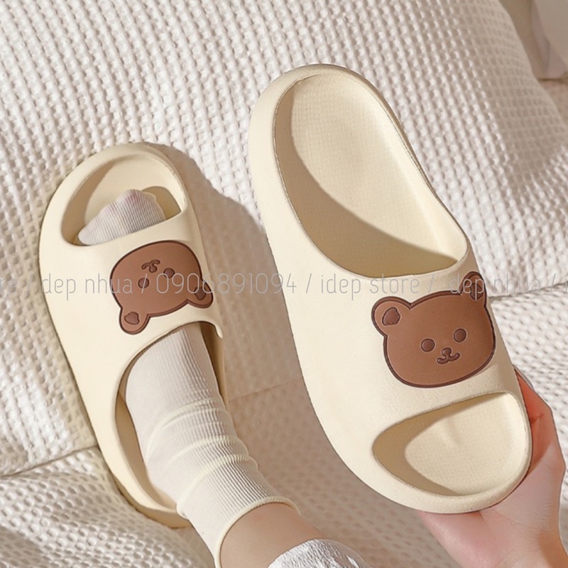 𝐢𝐃É𝐏 𝐃𝐋𝟏𝟓𝟓 Dép bánh mì nữ quai ngang mặt Gấu hoạt hình siêu nhẹ dễ thương đi trong nhà (FORM NHỎ)