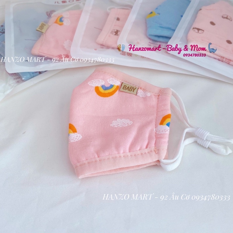 Khẩu trang sợi tre cho bé 3D xuất Hàn với 4 lớp chống bụi Có nút chỉnh quai đeo