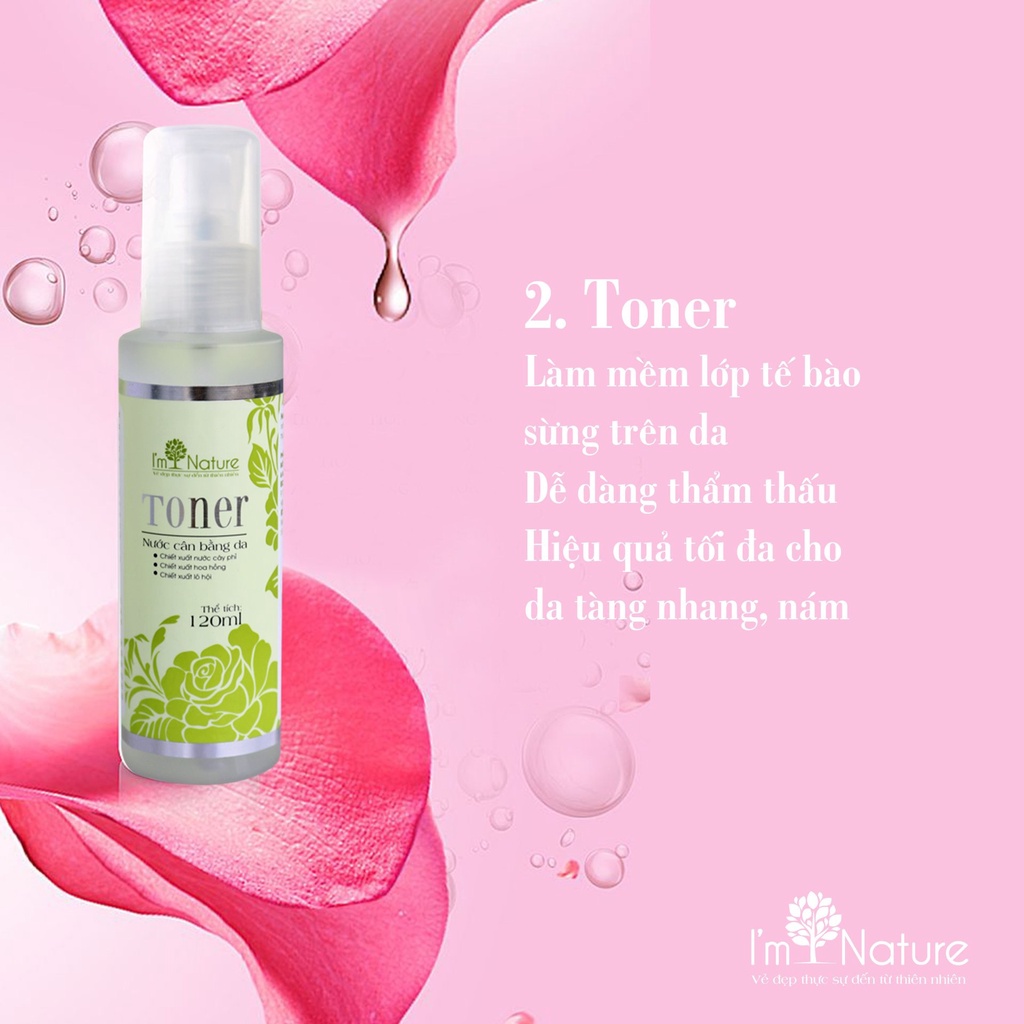 Toner IM NATURE nước hoa hồng dưỡng trắng cân bằng độ ẩm an toàn mẹ bầu và phụ nữ sau sinh 120ml