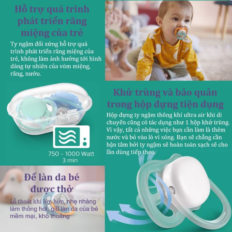 Ty ngậm thông khí Ultra Air thương hiệu Philips Avent (dòng Lime)cho bé 0-6th,6-18th