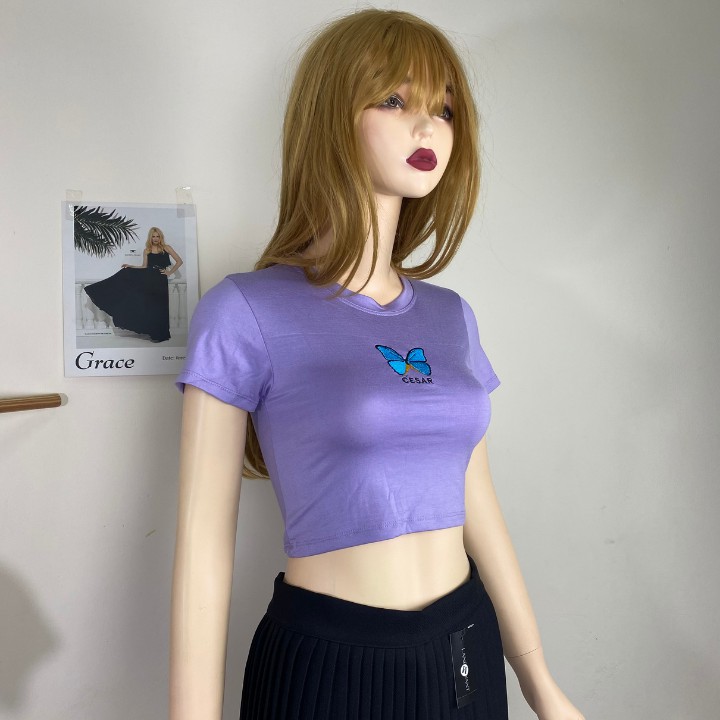 Áo kiểu nữ Croptop Trơn Thêu Hình Xinh Xắn Mẫu Mới Siêu Hot