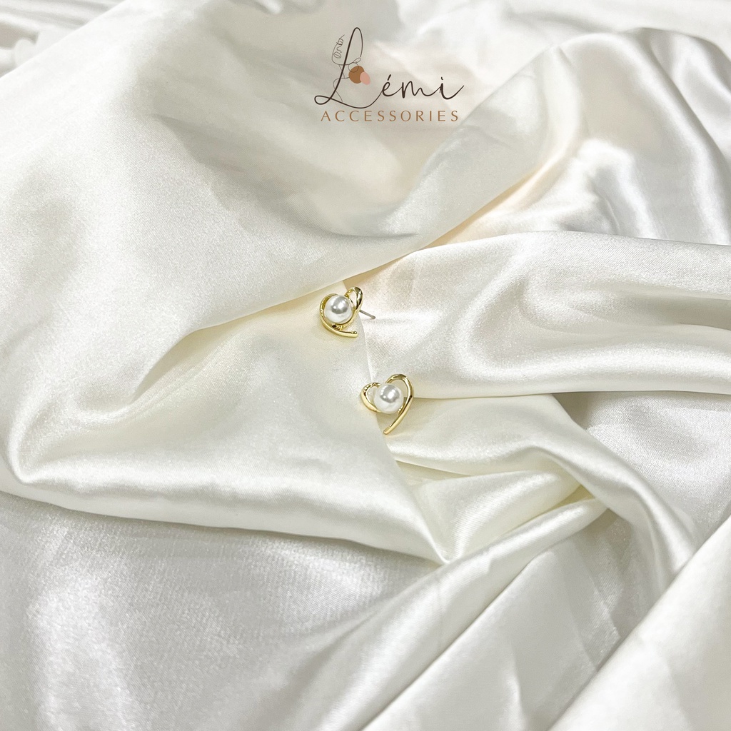 Bông tai hình trái tim đính ngọc bạc s925 không gây dị ứng da thời trang Hàn Quốc Lémi accessories