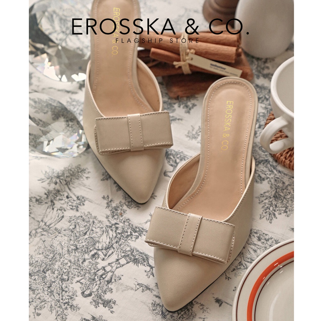 [Mã WABRTL3 -10% đơn 250K]Erosska - Giày cao gót mũi nhọn phối nơ cao 5cm màu đen - EP015