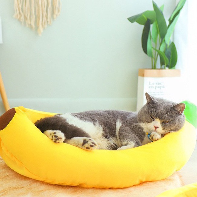 Đệm cho thú cưng hình trái chuối dễ thương - Ổ nằm cho chó mèo vải nhung mềm mịn, màu sắc tươi sáng