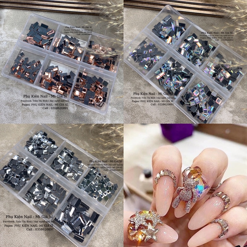 Đá vuông gắn móng tay