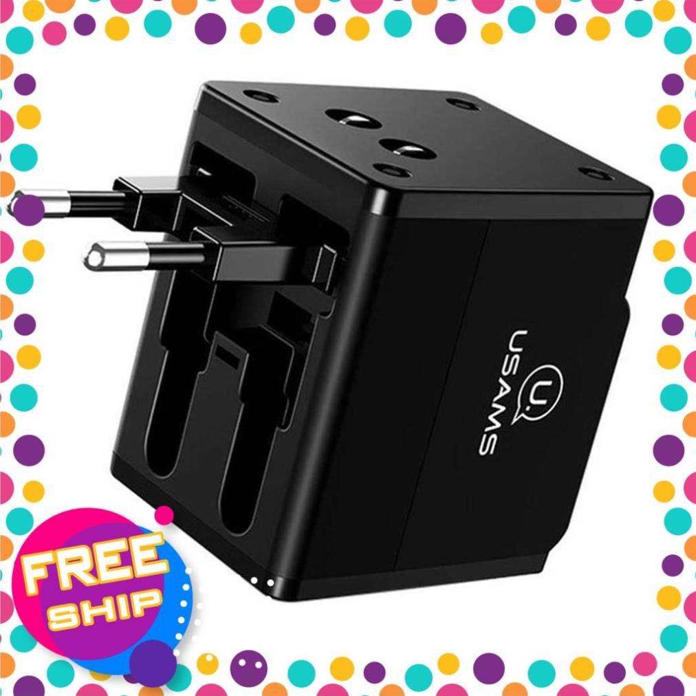 Adapter củ cóc sạc đa năng USAMS T2 TRAVEL hỗ trợ mọi ổ cắm mọi quốc gia trên thế giới - Hàng chính hãng
