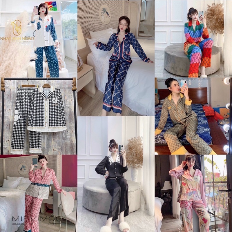 (50 mẫu HOT ) Bộ Mặc Nhà Tay Dài Thiết Kế Latin🏵Pyjama Lụa dài tay cao cấp cực sang(Mềm Mịn Mát)