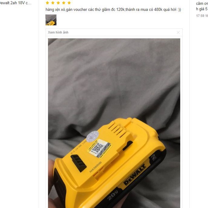 Pin 2a Dewalt 2ah 20V chính hãng pin Dewalt DCB183 Bh 12 tháng - Nghề Mộc
