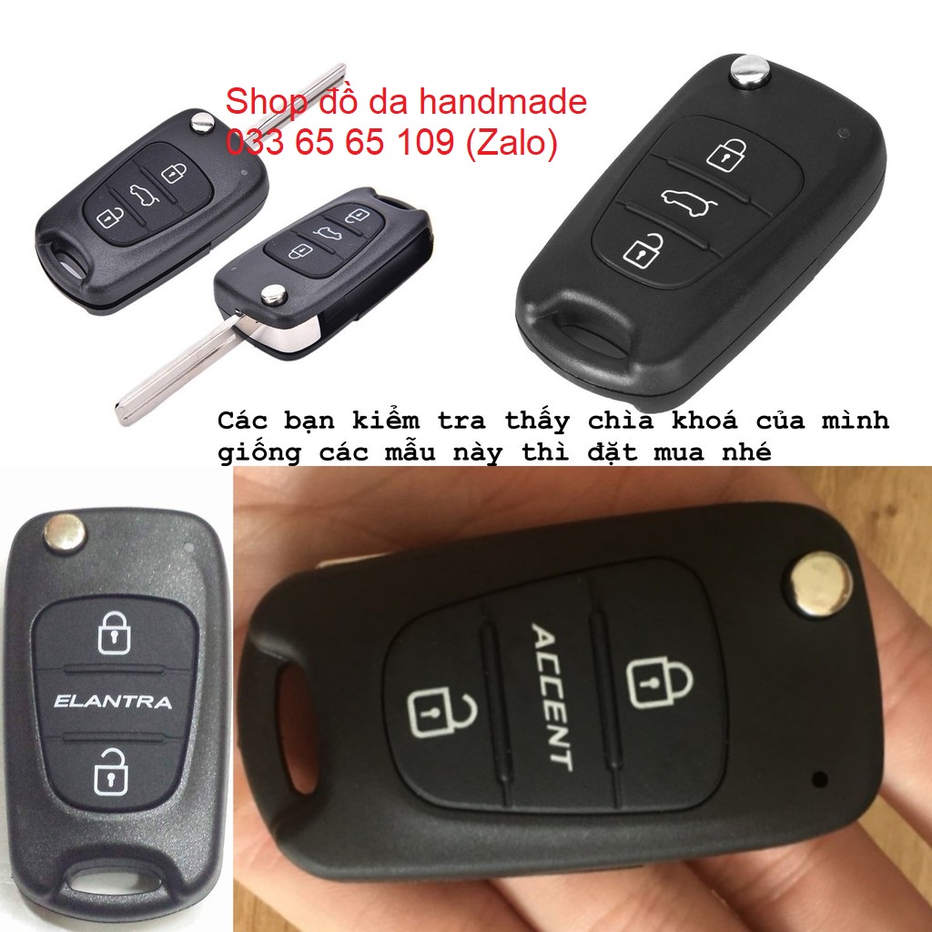 Bao Da Chìa Khoá Hyundai i20, i30, Accent, Elantra (chìa gập mẫu cũ), kèm tặng móc khóa, khắc tên miễn phí