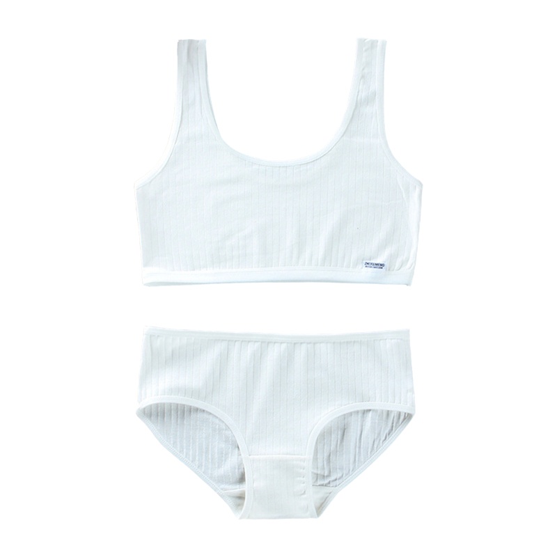 Bộ Đồ Lót 2 Món Gồm Áo Ngực Và Thảm Lót Thể Thao Màu Trơn In Chữ Có Gân Và Dây Bản Rộng Dành Cho Tuổi Teen / Bé Gái