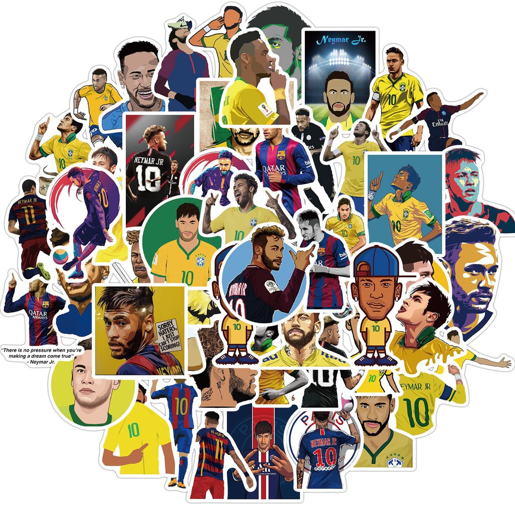 Sticker Neymar Messi Roanldo Bộ 50 Miếng Decal Bóng Đá Cắt Sẵn Dán Trang Trí Điện Thoại Laptop Mũ Bảo Hiểm Xe Vali