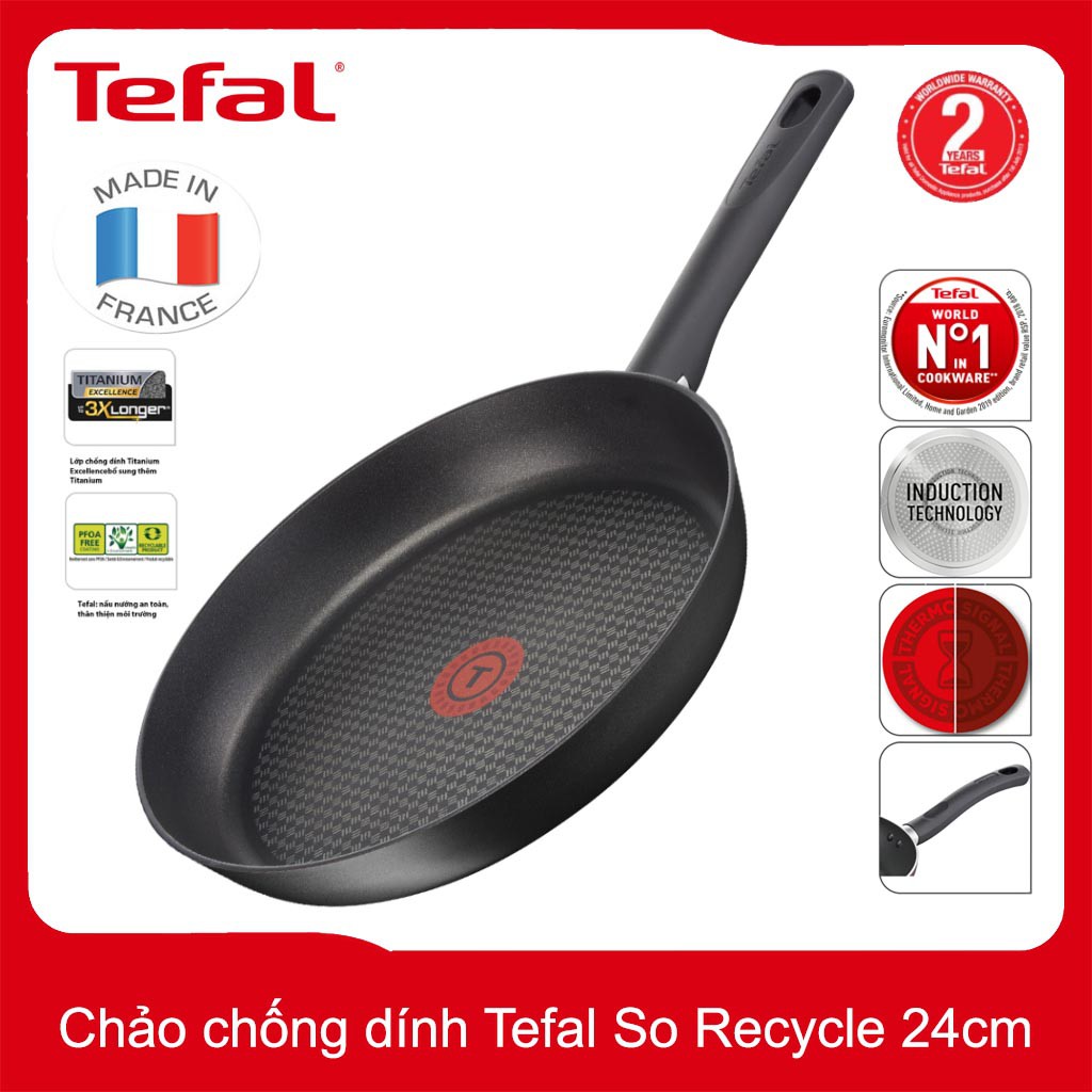 Chảo chống dính Tefal So Recycled đường kính 22cm/24cm - Made In France - Hàng chính hãng, bảo hành 24 tháng