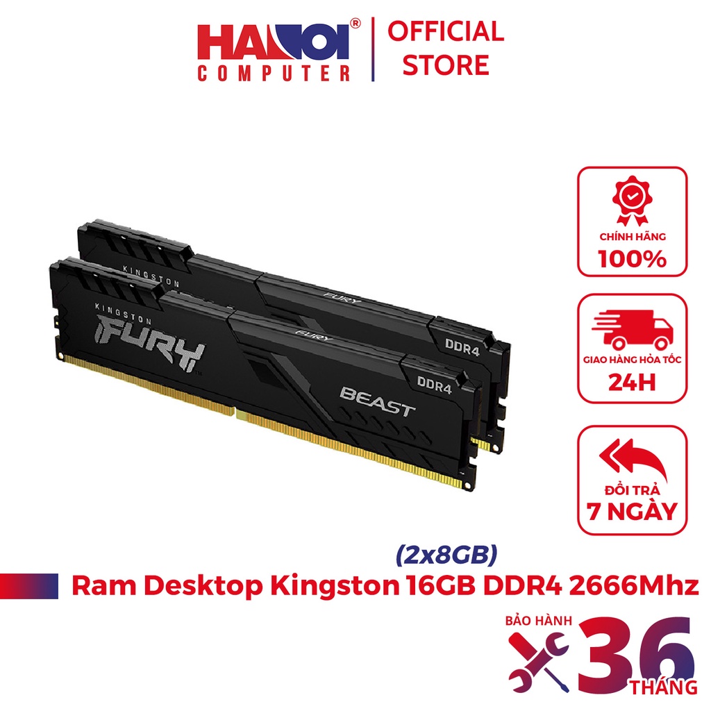 Ram Desktop Kingston Fury Beast (KF426C16BBK2/16) 16GB (2x8GB) DDR4 2666Mhz