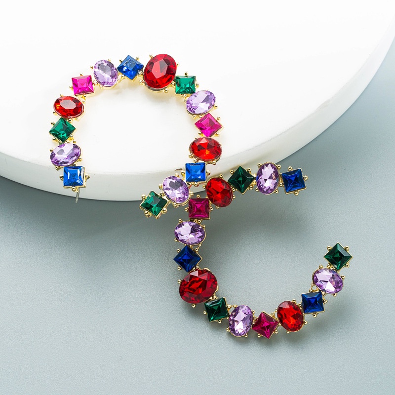 PINKDUDU Bông Tai Hình Chữ C / Vuông / Kính Cường Lực Bằng Kim Loại Phong Cách Boho Thời Trang Cho Nữ PD756