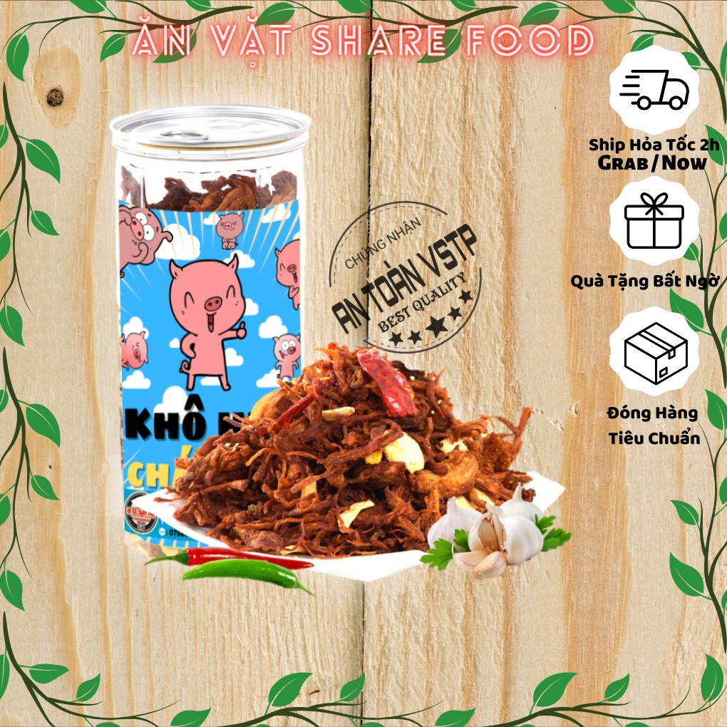 (300Gr) Khô Heo Cháy Tỏi Lát (Thịt lợn cháy tỏi ) hủ Pet Sharefood (free ship)