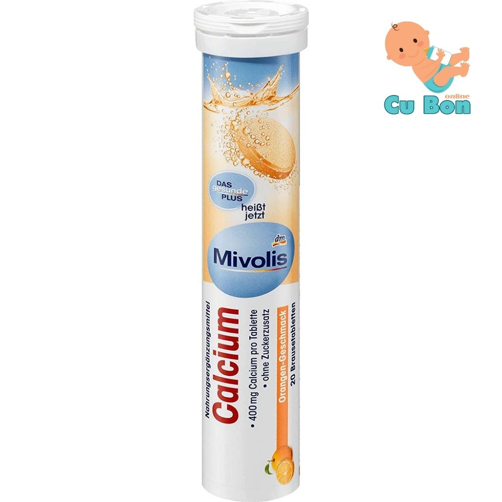 Viên Sủi Mivolis Calcium Bổ Sung Canxi hộp 20 viên của Đức Hương cam không đường Giúp phát triển hệ xương, răng