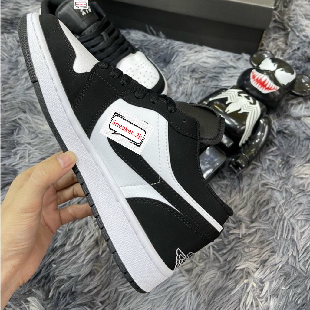 Giày jordan cổ thấp đen trắng, Sneaker nam nữ cổ thấp panda full bill, box