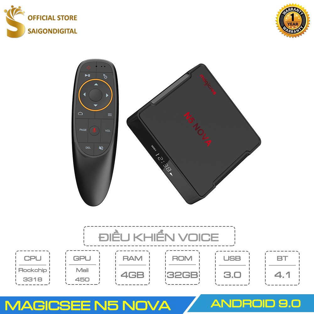 Android Tivi Box Magicsee N5 Nova - Ram 4GB. Rom 64GB, Android 9.0 - Điều khiển Voice search