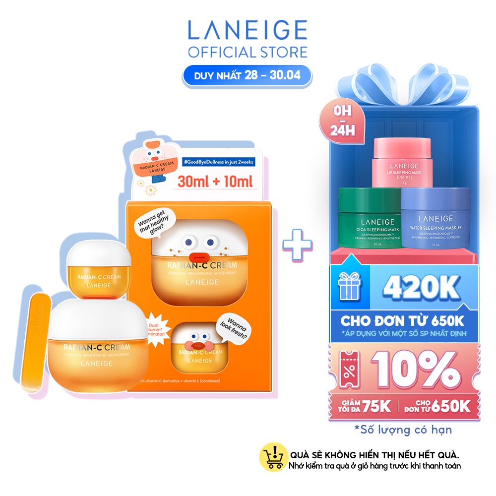 Bộ Kem dưỡng trắng da làm mờ đốm nâu Laneige Radian-C Cream Collabo Set 30ML+10ml