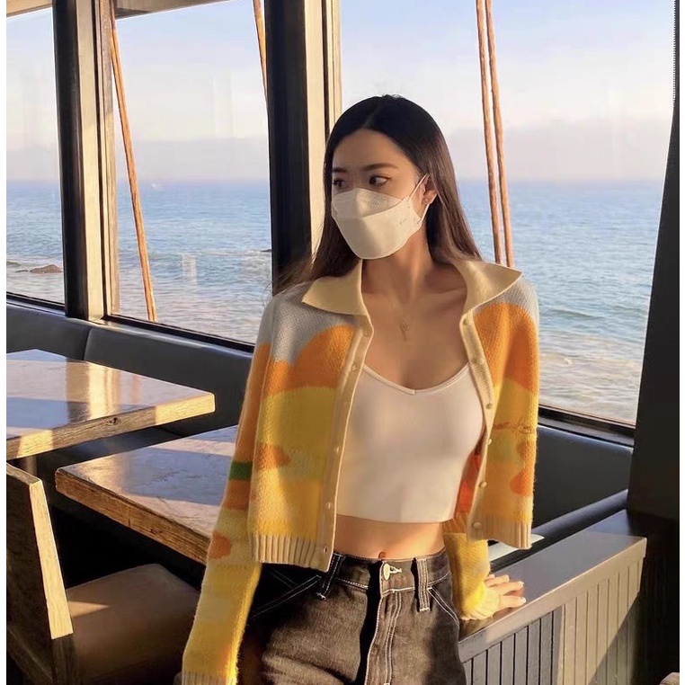 Áo cardigan dáng ngắn Loang tông vàng cam Lisa