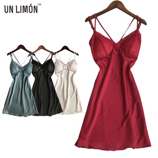 Bộ đồ ngủ UNLIMON không tay bằng lụa phối ren gợi cảm cho nữ giới M~2XL