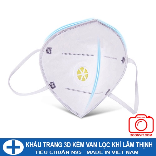 Hộp 10 khẩu trang 3D kèm van lọc khí Lâm Thịnh tiêu chuẩn N95