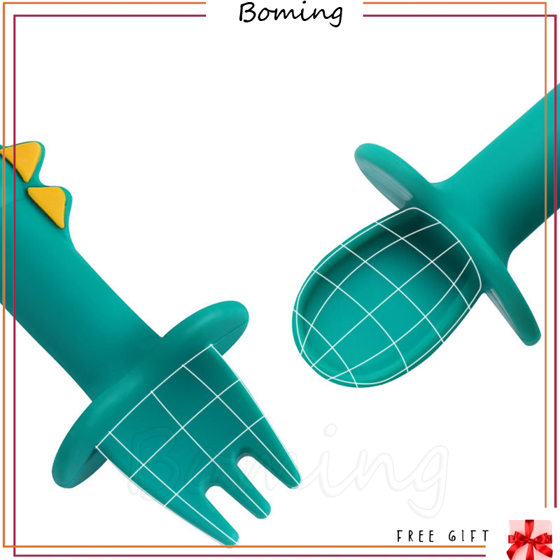 1 bộ Thìa Nĩa Silicone Cho Bé Bộ Thìa Hoạt Hình Thìa Mềm Thức Ăn Bổ Sung Bộ Đồ Ăn Đào Tạo