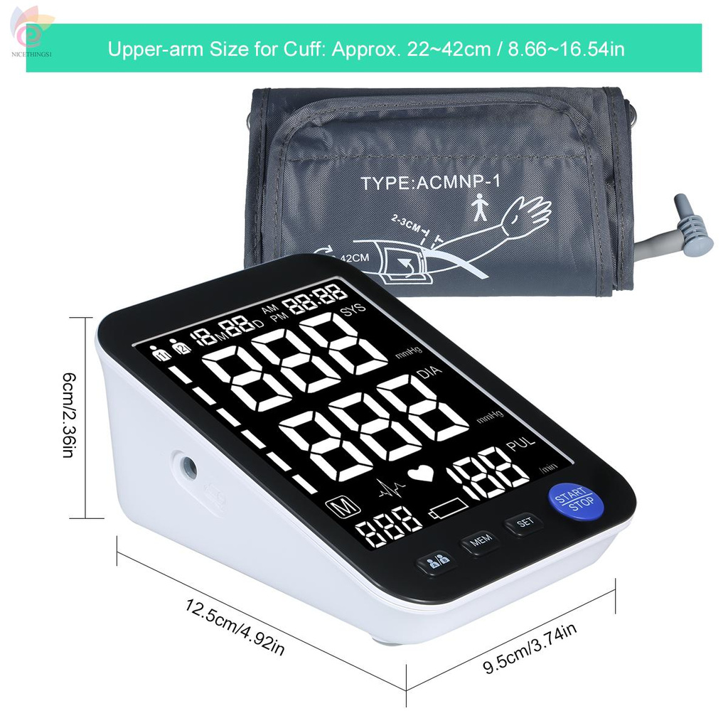 ET U81RH Automatic Upper-arm Blood Pressure Monitor Digital Blood Pressure Meter with Large Cuff Fits 8.7-inch to 16.5-inch Upper-arm Support 2×90 Sets of Data Record Irregular Heartbeat Pulse Machine BP Meter for Medical Household Use