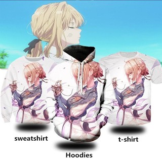 Áo thun/hoodie/áo nỉ in họa tiết hoạt hình Violet Evergarden 3D đáng yêu