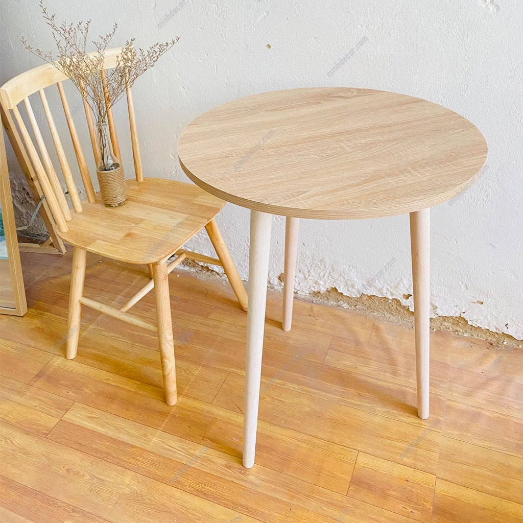 Bàn Trà Tròn Chân Cao 75cm  Màu Gỗ Vintage