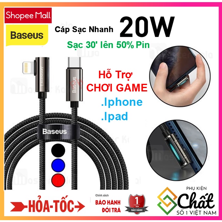 Cáp sạc nhanh 20W Baseus Dạng Gập , Hỗ Trợ Chơi GAME Cho Iphone 11 / 12 .CATLCS-A01 Legend Series  Type-C to iP PD 20W