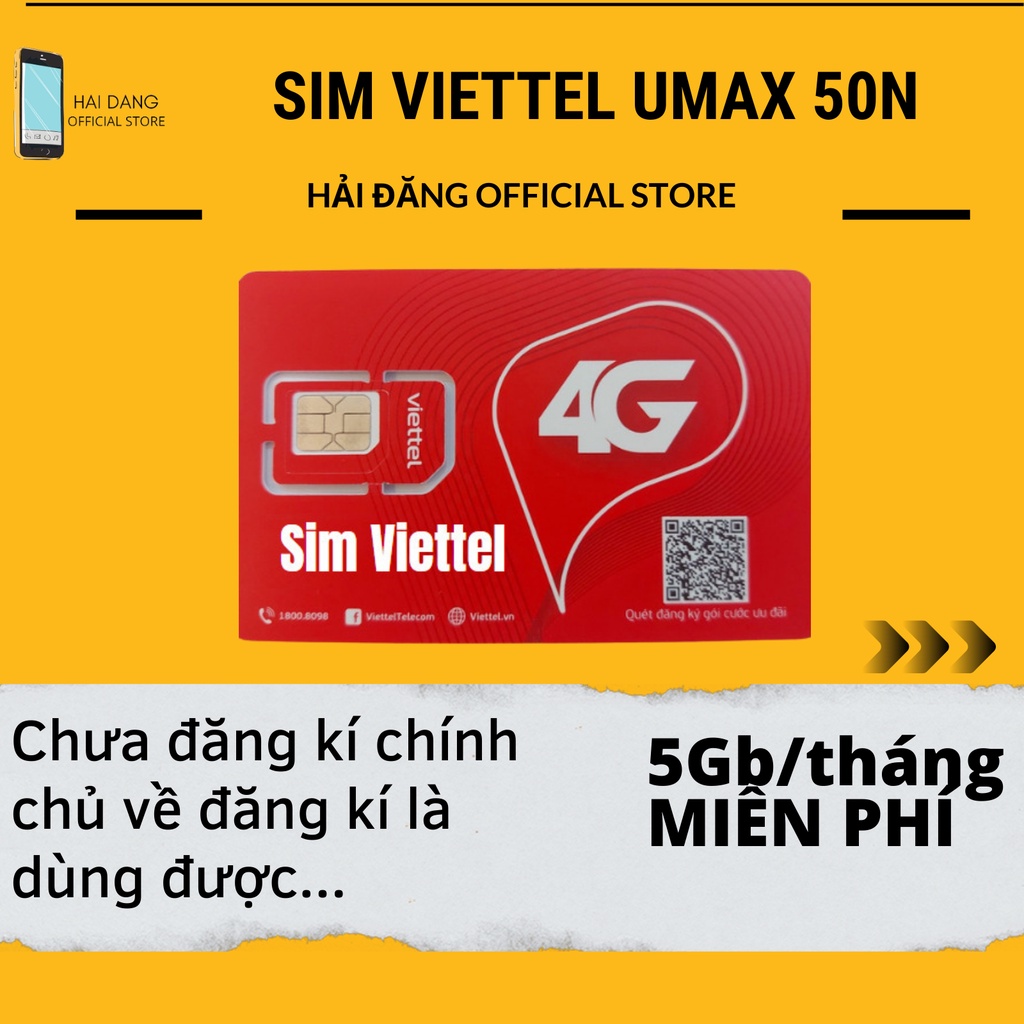 Sim 4G Viettel UMAX50N trọn gói 30 ngày Data không giới hạn thoải mái sử dụng