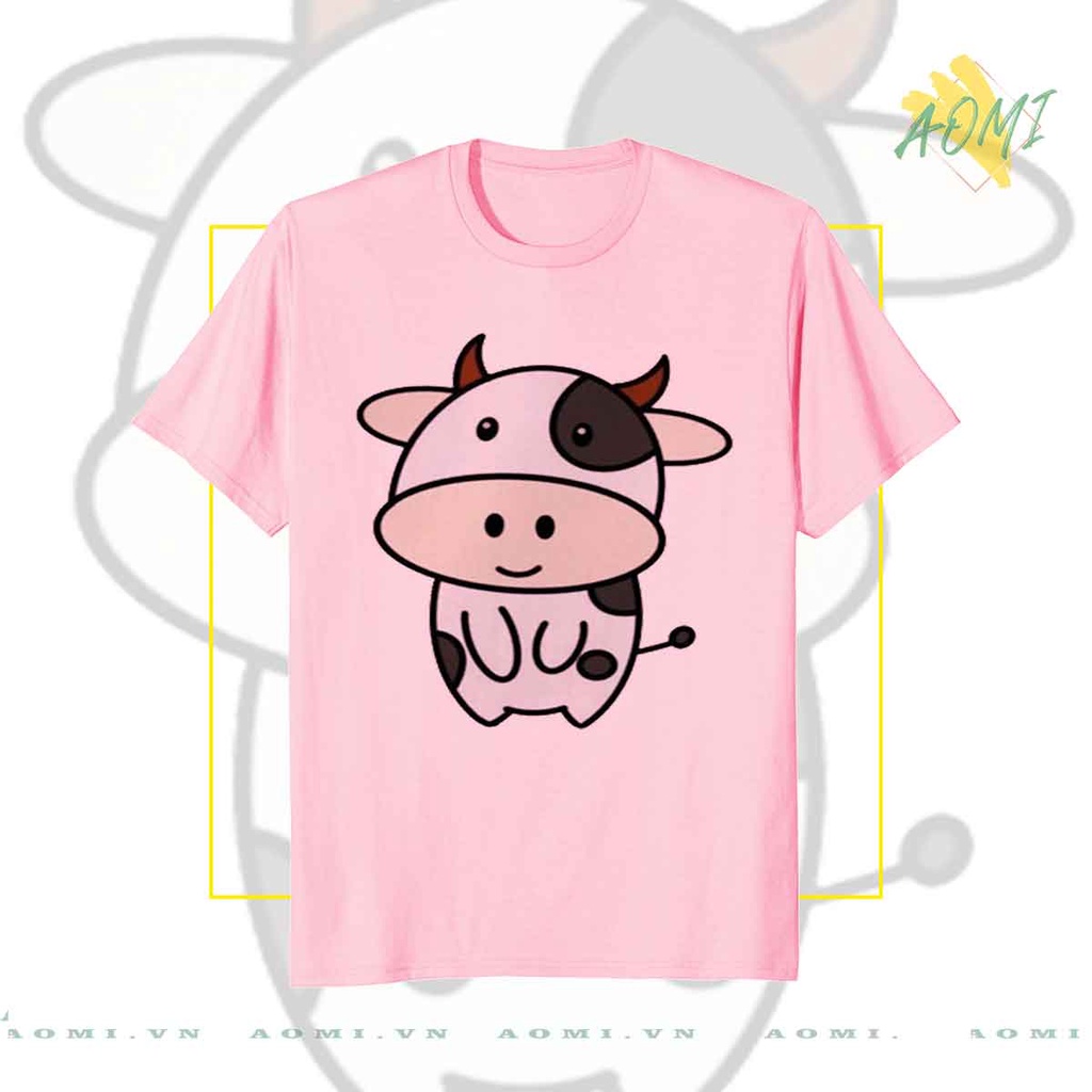 ÁO THUN bò sữa milk UNISEX PHÔNG HỒNG TAY NGẮN NAM NỮ GIA ĐÌNH CẶP ĐÔI SIZE TRẺ EM BÉ TRAI GÁI AOMIVN