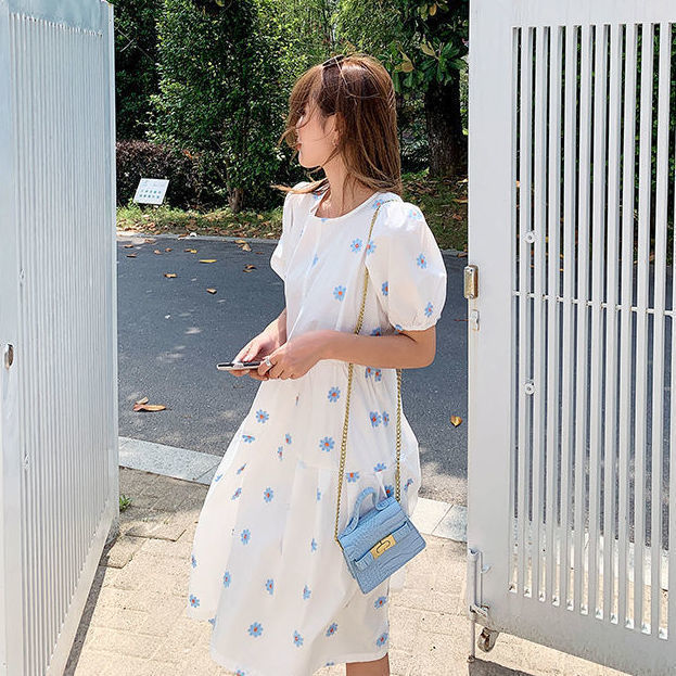 Đầm Suông Tay Phồng Họa Tiết Hoa Cúc Trẻ Trung Thanh Lịch Dành Cho Nữ đầm bầu váy nữ váy bé gái váy dài chân váy dài váy nữ chân váy dài