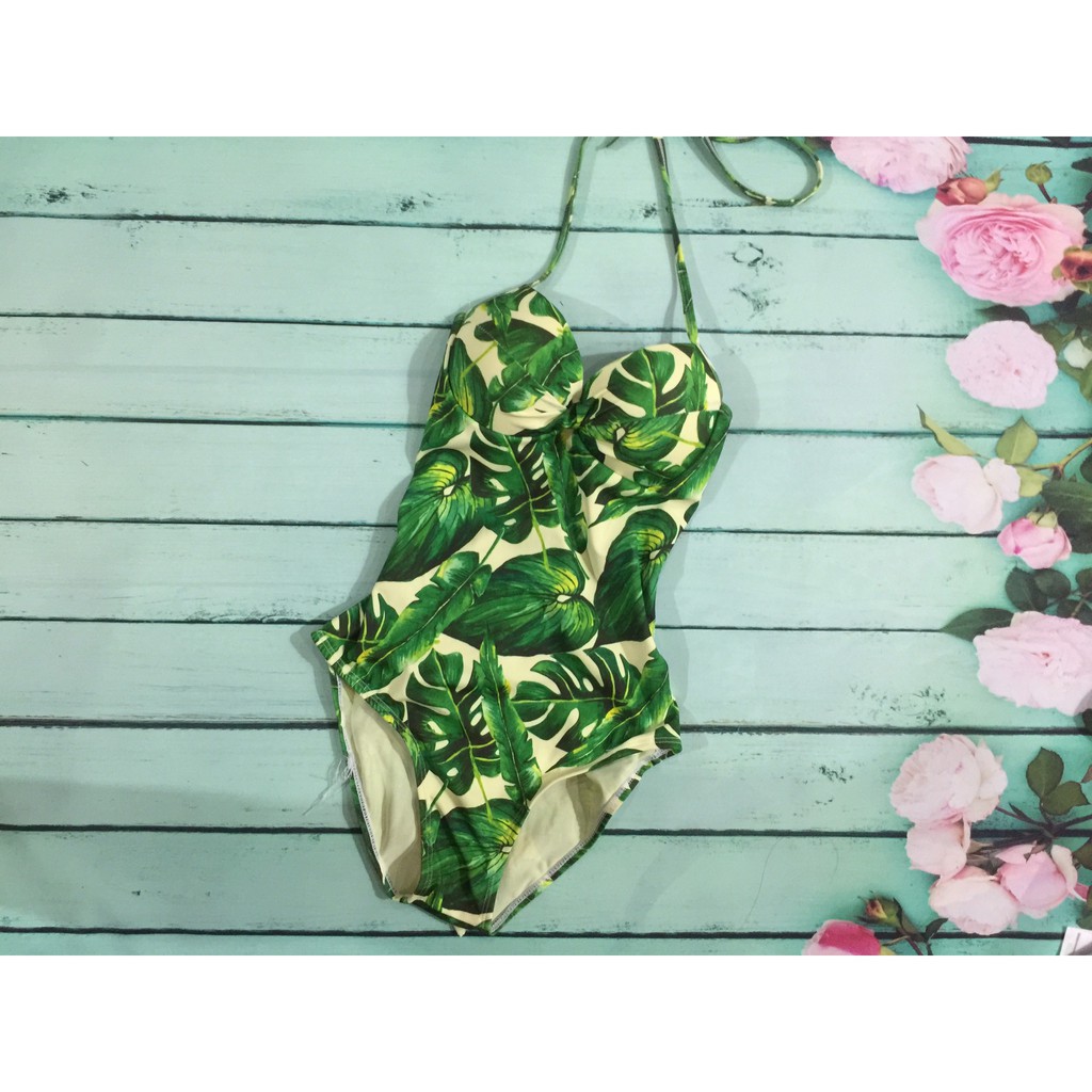 Coca Bikini liền gọng lá xanh nền vàng xinh
